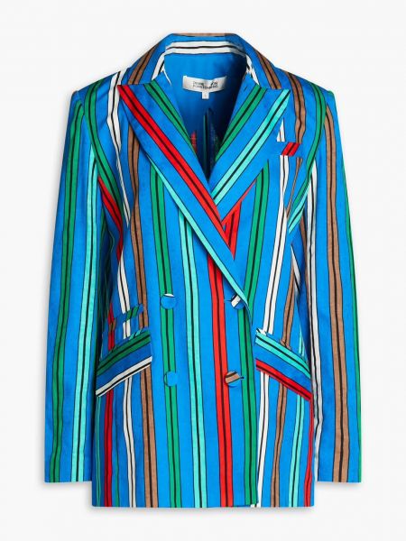 Синий хлопковый льняной пиджак в полоску Diane Von Furstenberg