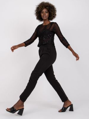 Παντελόνι με ίσιο πόδι Fashionhunters μαύρο