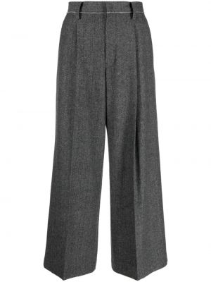 Kalhoty relaxed fit se vzorem rybí kosti Yohji Yamamoto šedé