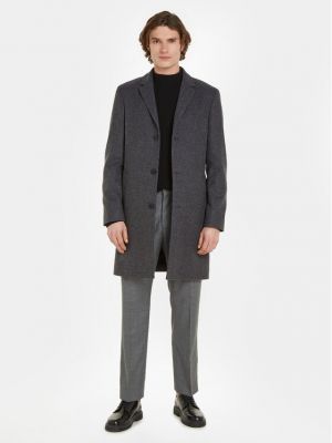Vlnený priliehavý kabát Calvin Klein sivá