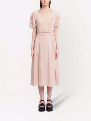 Sukienka z nadrukiem z krepy Prada różowa