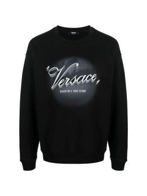 Maglione di cotone con stampa in jersey Versace nero