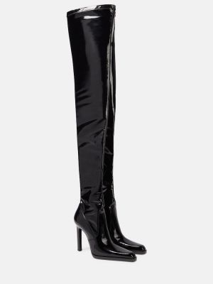 Stivali di gomma di pelle in pelle verniciata Saint Laurent nero