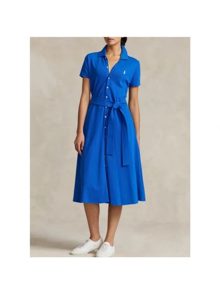 Sukienka midi bawełniana Ralph Lauren niebieska