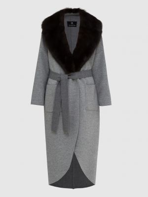 Шерстяное пальто с мехом Giuliana Teso серое