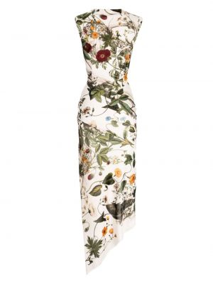 Aksamitna sukienka koktajlowa w kwiatki z nadrukiem Monse biała
