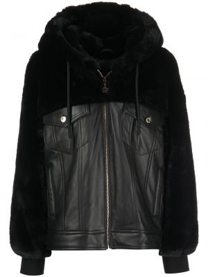 Usnjena jakna s kapuco Moose Knuckles črna