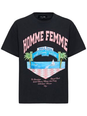 Koszulka z nadrukiem z dżerseju Homme + Femme La czarna