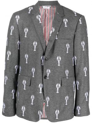 Ull brodert lang blazer Thom Browne grå