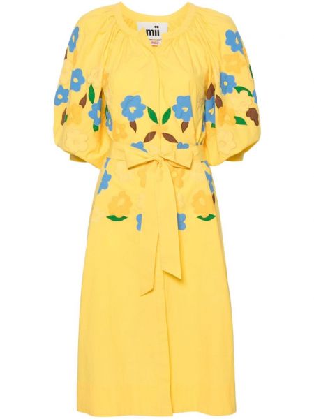 Robe mi-longue à fleurs Mii jaune