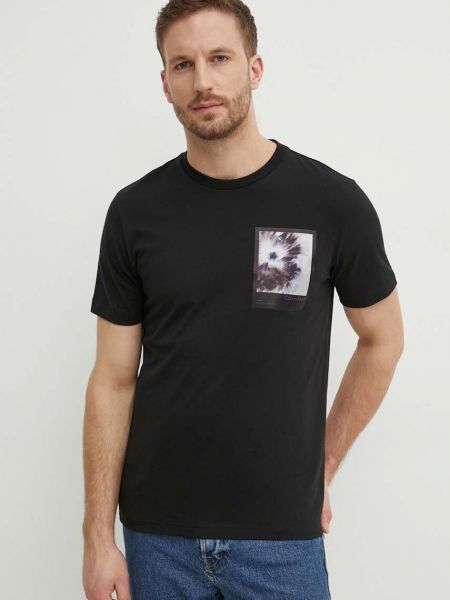 Czarna koszulka bawełniana z nadrukiem Calvin Klein