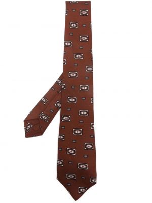 Jedwabny krawat w abstrakcyjne wzory Kiton brązowy