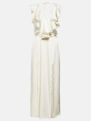 Satynowa sukienka długa z falbankami Rotate Birger Christensen biała