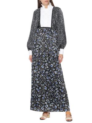 Svilena dolga obleka s cvetličnim vzorcem Tory Burch modra