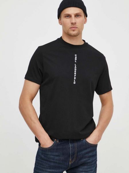 Koszulka bawełniana z nadrukiem Karl Lagerfeld czarna