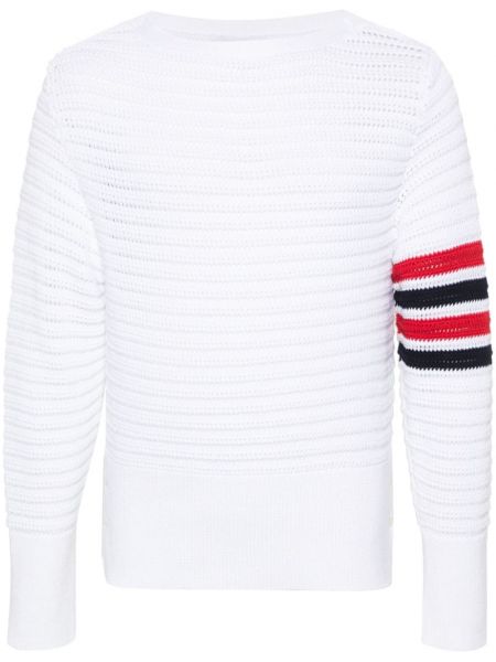 Памучен пуловер на райета Thom Browne бяло