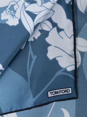 Jedwabny krawat w kwiatki z nadrukiem Tom Ford niebieski