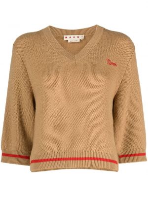 Vlněný svetr s výšivkou Marni hnědý