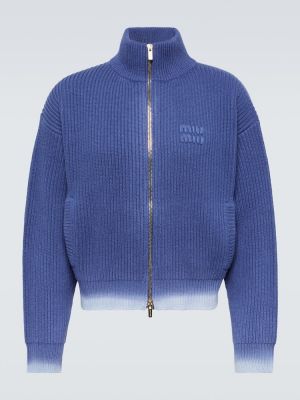 Sweter wełniany na zamek Miu Miu niebieski