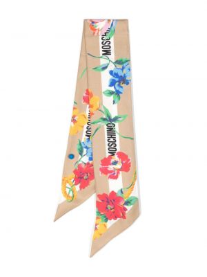 Fular de mătase cu model floral cu imagine Moschino bej