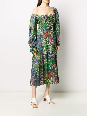 Sukienka w kwiatki z nadrukiem asymetryczna Natasha Zinko zielona