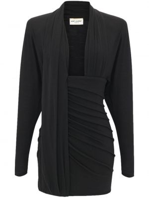 Volnena večerna obleka z draperijo Saint Laurent črna