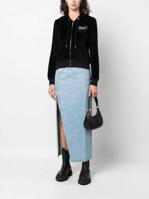 Velurová mikina s kapucí na zip Moschino Jeans černá