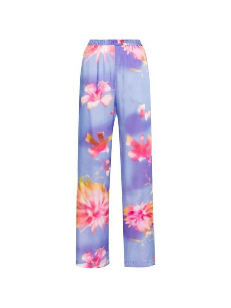 Satynowe spodnie w kwiatki Msgm fioletowe