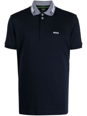 Памучна поло тениска бродирана Boss синьо