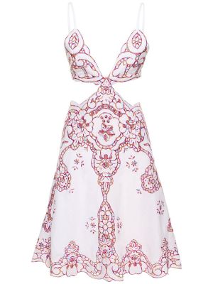 Lniana haftowana sukienka mini Costarellos biała