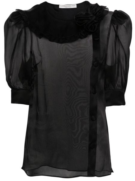 Bluză de mătase transparente Alessandra Rich negru