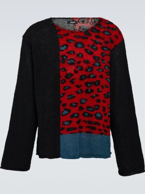 Leopardí vlněný svetr s potiskem Undercover červený