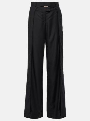 Vlněné rovné kalhoty s nízkým pasem relaxed fit Aya Muse černé