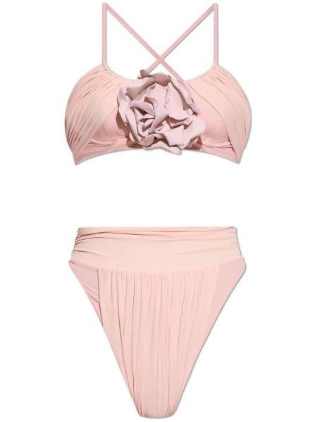 Bikini à fleurs avec applique Balmain rose