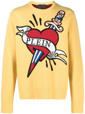 Sweter w serca Philipp Plein żółty
