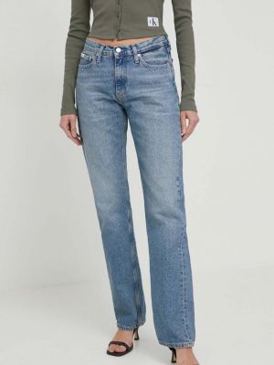 Proste jeansy z wysoką talią z niską talią Calvin Klein Jeans niebieskie