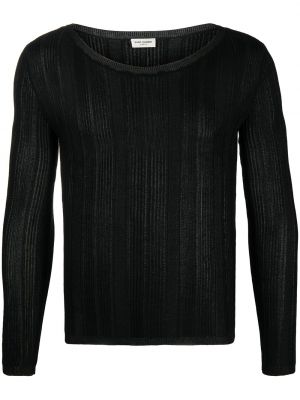 Jersey de tela jersey con escote barco Saint Laurent negro