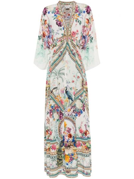 Obleka s cvetličnim vzorcem s potiskom s kristali Camilla bela