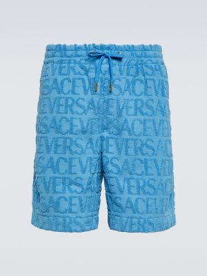 Pantaloncini di cotone in tessuto jacquard Versace blu