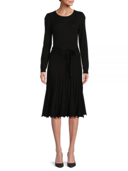 Черное плиссированное платье миди Saks Fifth Avenue