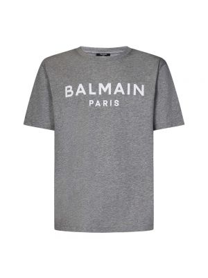 Melange t-shirt aus baumwoll mit print Balmain grau