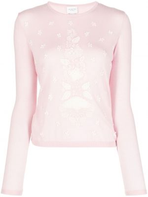 Плетен пуловер на цветя Giambattista Valli розово