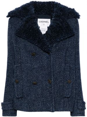Płaszcz na guziki tweedowy Chanel Pre-owned niebieski