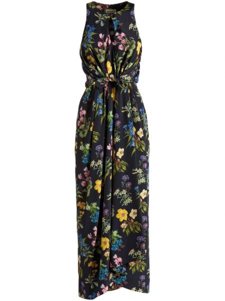Svilena ravna haljina s cvjetnim printom s printom Bally crna