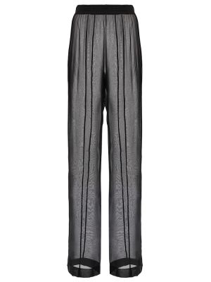 Svilene ravne hlače z visokim pasom iz šifona Saint Laurent črna