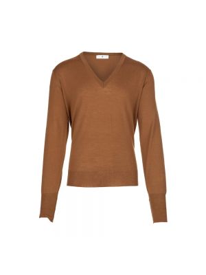 Sweter z dekoltem w serek Pt Torino brązowy