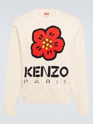 Sweter bawełniany w kwiatki Kenzo biały