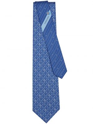 Hedvábná kravata s potiskem Ferragamo modrá