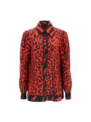 Camicetta di seta con stampa leopardato Dolce & Gabbana rosso