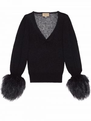 Pullover mit federn mit v-ausschnitt Gucci schwarz